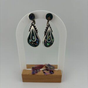 Abalone Tear Drop Screw Back Earrings